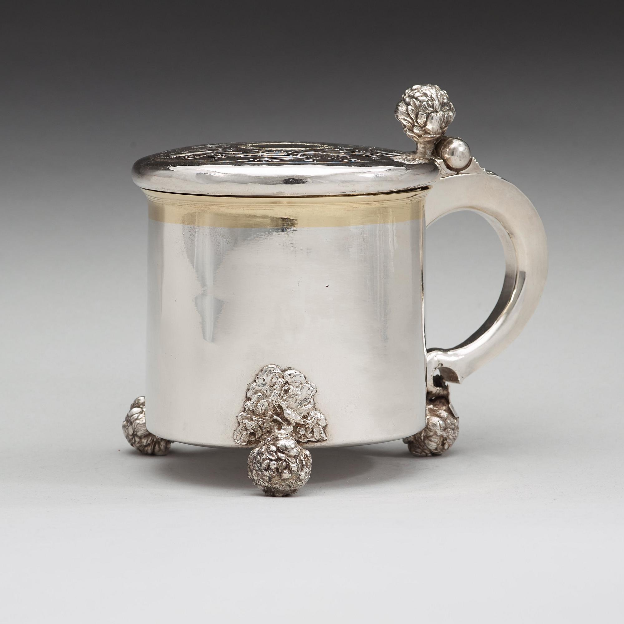 JOHAN BIÖRCK, Västerås (verksam 1680-1709), dryckeskanna, silver, barock.