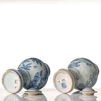 A pair of blue and white Meiping vases, late Ming dynasty (1368-1644).