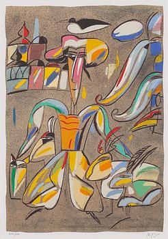 Madeleine Pyk, "Tusen dagar och en dröm", mapp med fyra färglitografier samt bok.