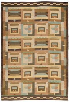 MAIJA KANSANEN, A 1930s FLAT WEAVE CARPET for Aaltosen Mattokutomo Kiikka, Finland. Circa 300x210 cm.