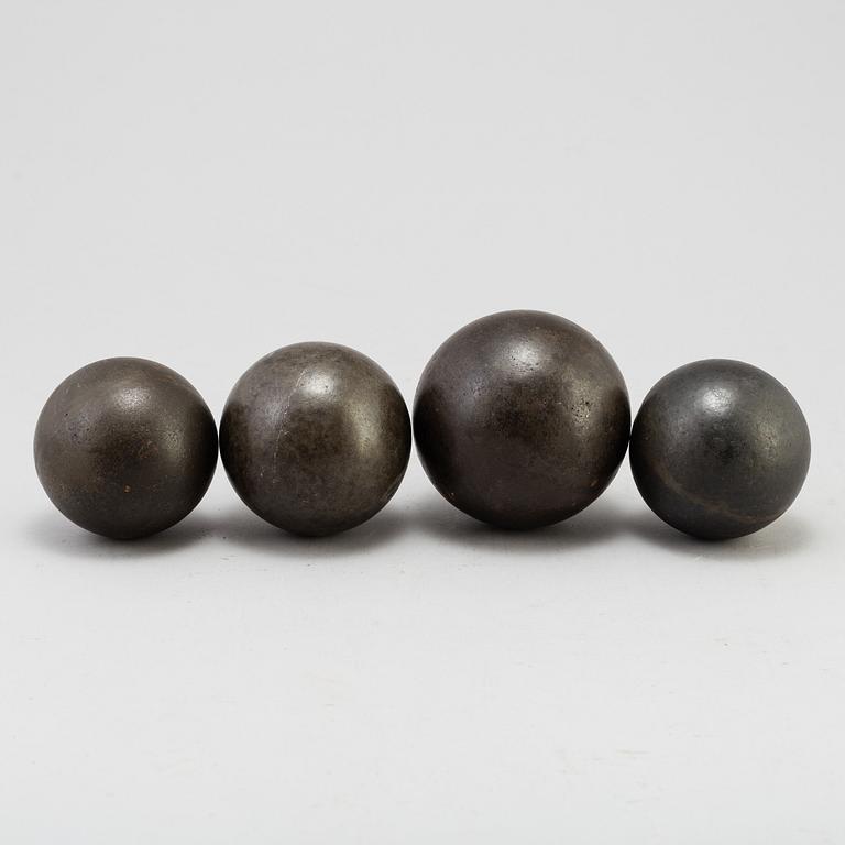 FOUR IRON CANON BALLS, 18TH/19TH CENTURY.