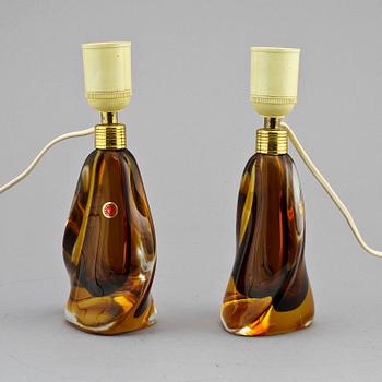 BORDSLAMPOR, ett par, glas, Murano, 1900-tal.