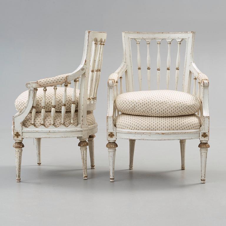 A pair of late Gustavian armchairs by E Ståhl, master 1794.