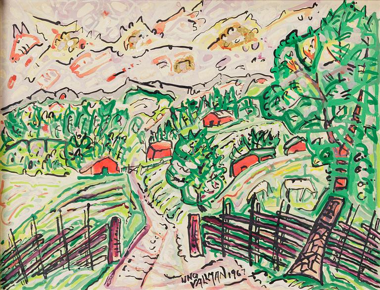 Uno Vallman, Landscape with red houses.