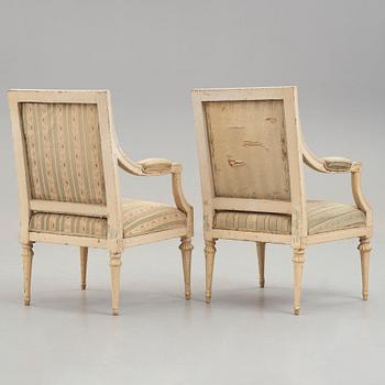 A pair of Gustavian late 18th century armchairs.