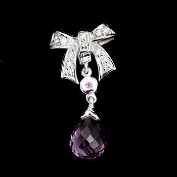 HÄNGE, 9 k vitguld, diamanter samt ametist ca 3.0 ct.