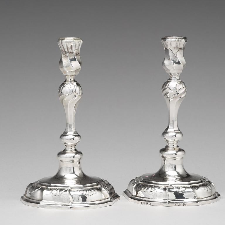 A pair of Swedish 18th century silver candlesticks, mark of Carl Petter Tellander, Jonkoping 1759.