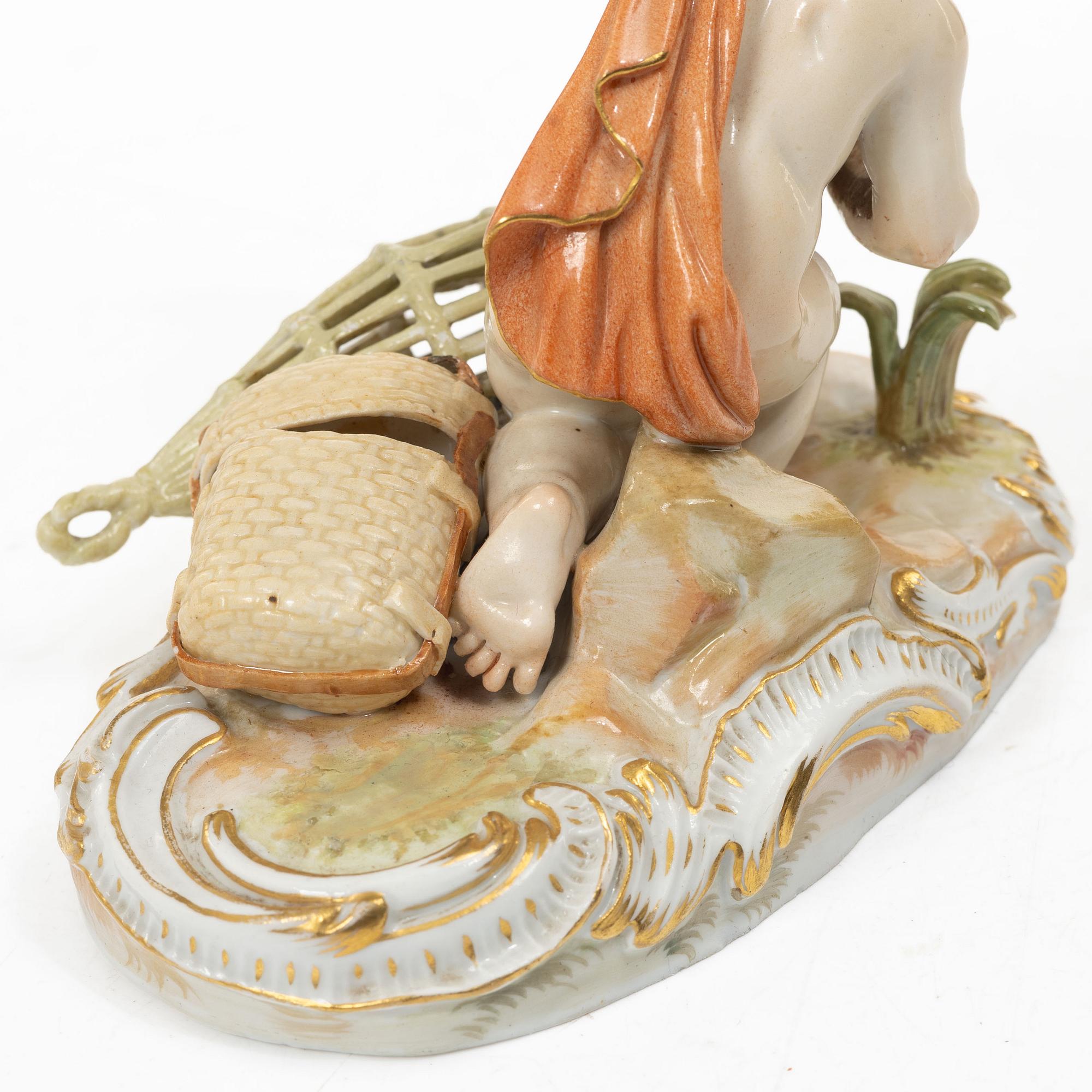 Meissen, Two porcelain figurines, allegories of earth and water, circa 1900.