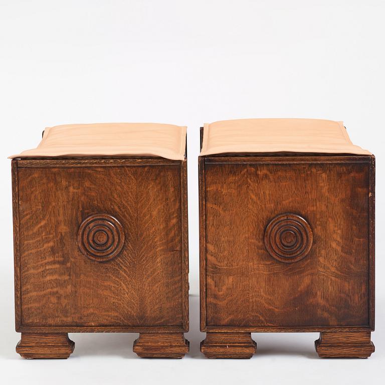 Swedish Grace, a pair of oak stools, 1920s.