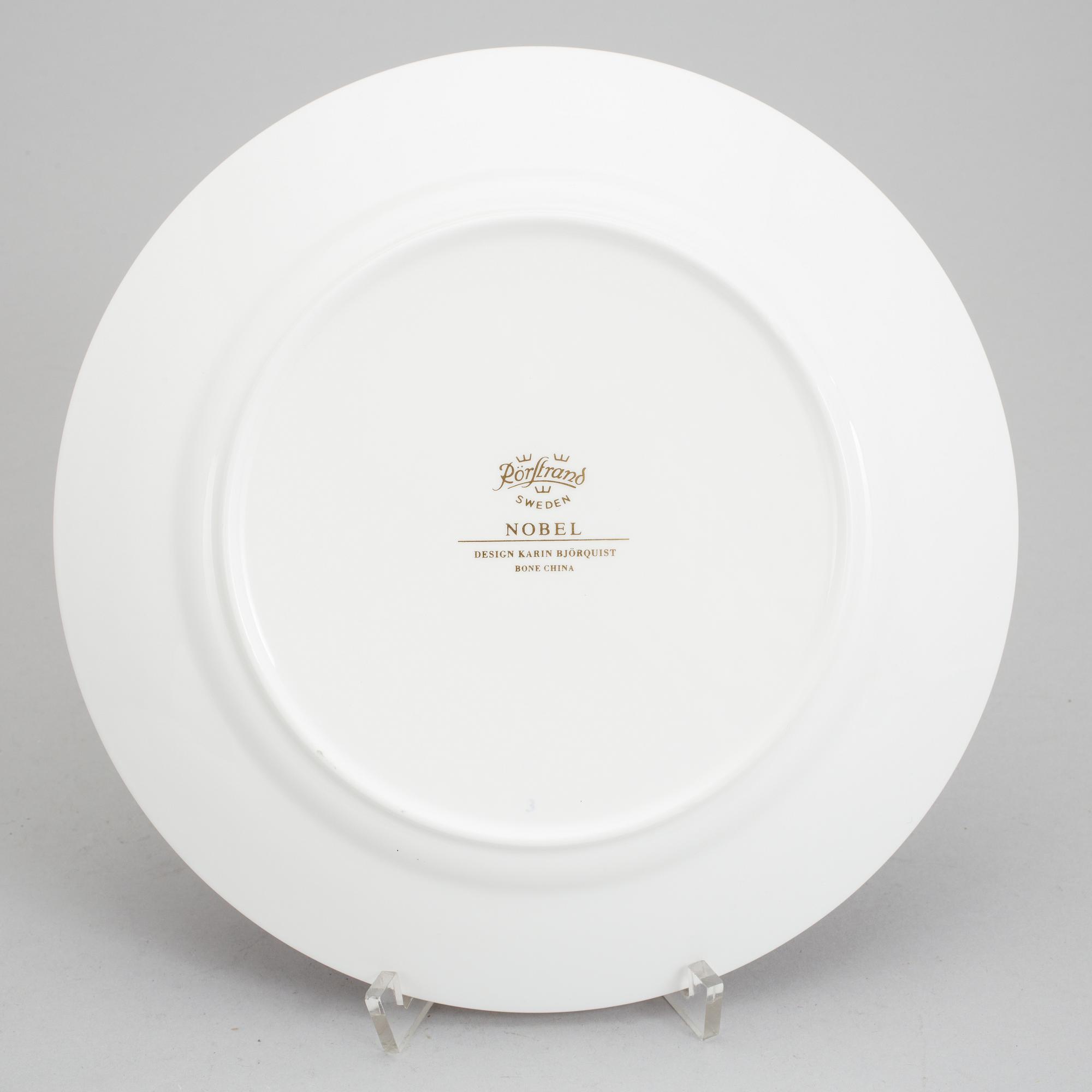 KARIN BJÖRQUIST, plates, (14 [12+2]), bone china, "Nobel Jubilee 1991"+"Nobel", Rörstrand/Gustavsberg.