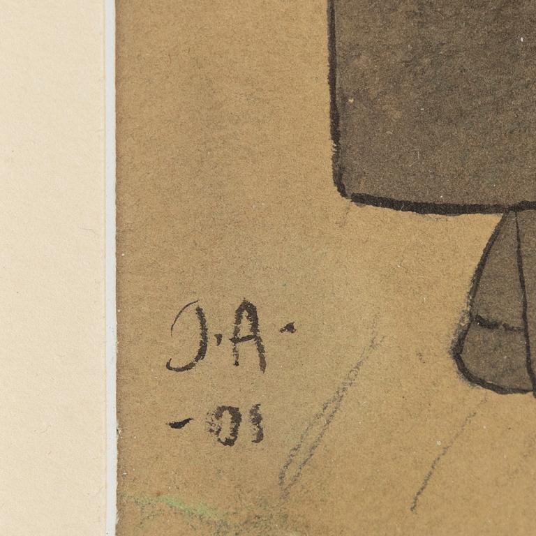 Ivar Arosenius, mixed media on paper, signed and dated -01.