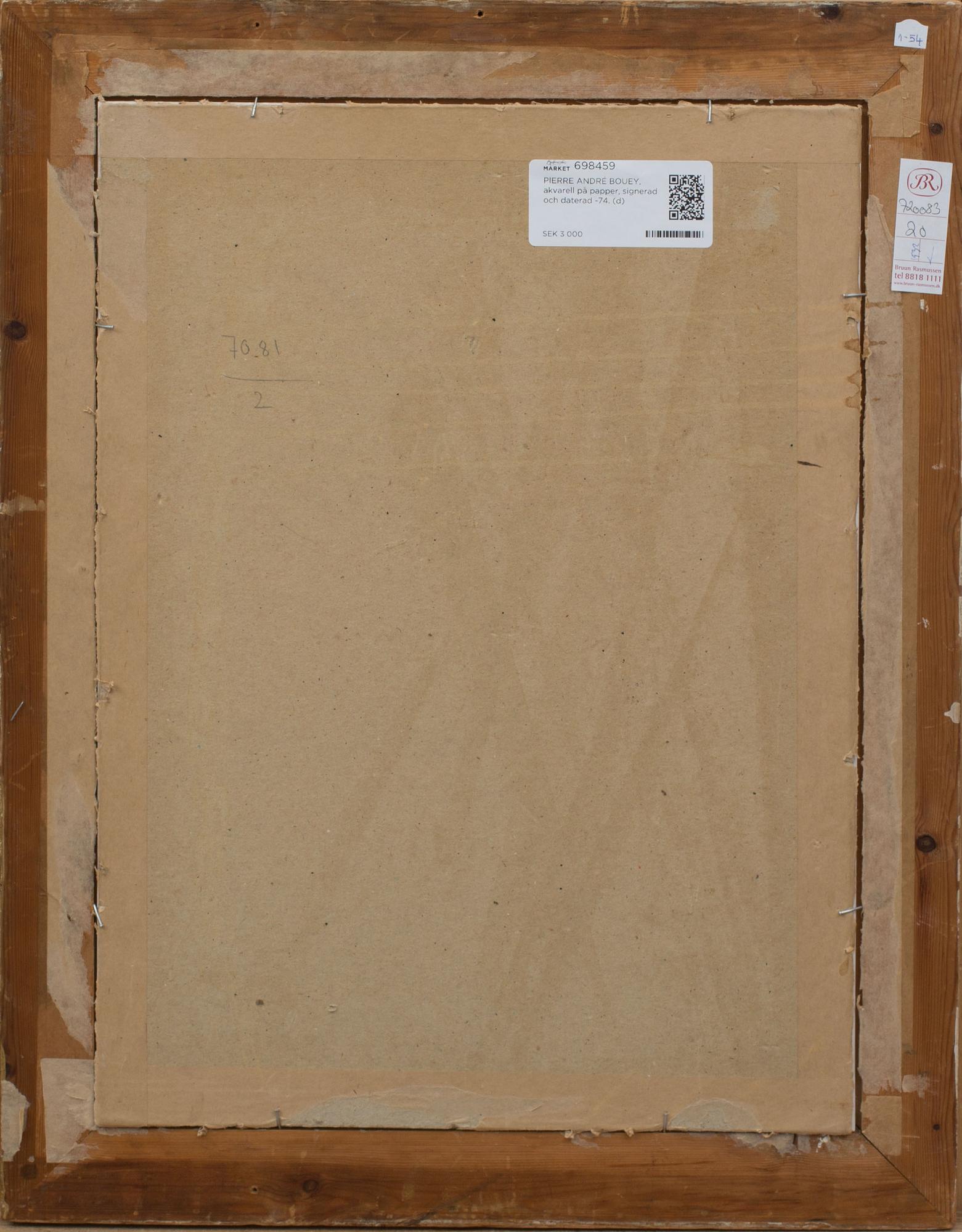 PIERRE ANDRÉ BOUEY, akvarell på papper, signerad och daterad -74.