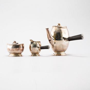 A three piece silver coffee set by GAB, Stockholm, 1949, weight 894 g.