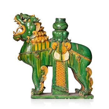 A massive green and yellow glazed joss stick holder, Ming dynasty (1368-1644).