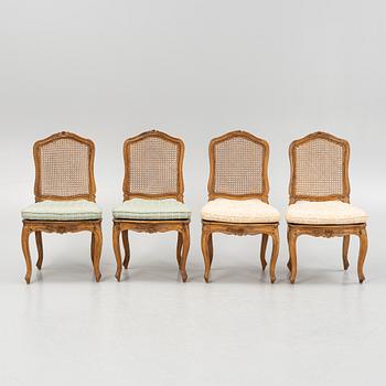 A set of four FRench Louis XV chairs, mid 18th century.