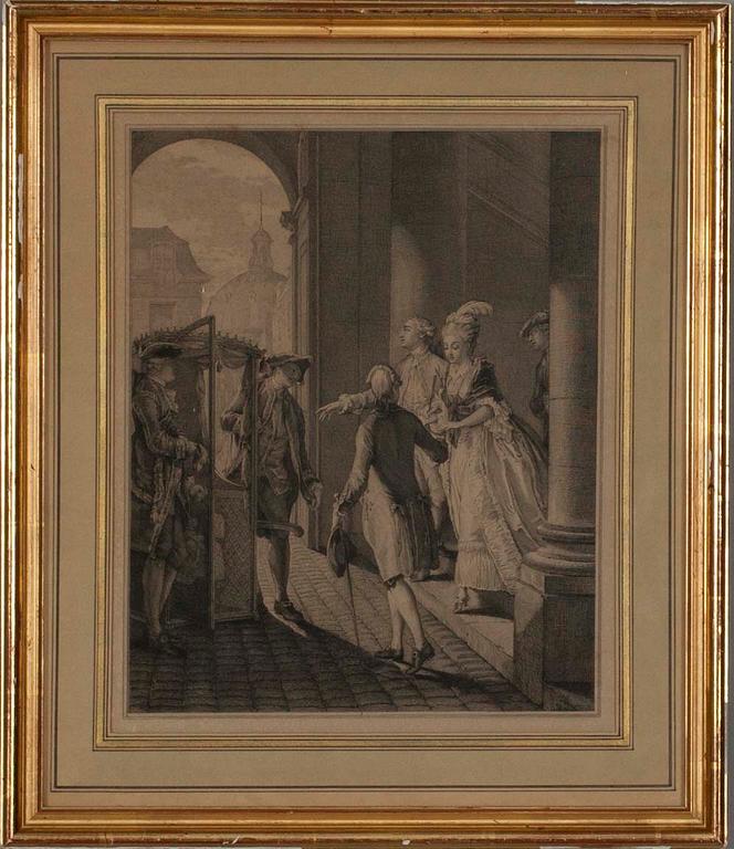 TRYCK, 2 st, 1700-tals motiv.