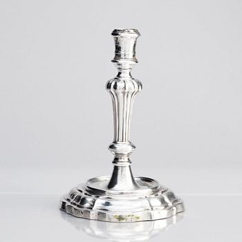 An Italian 18th century silver candlestick, unclear makers mark P.F, Venice 18th century.