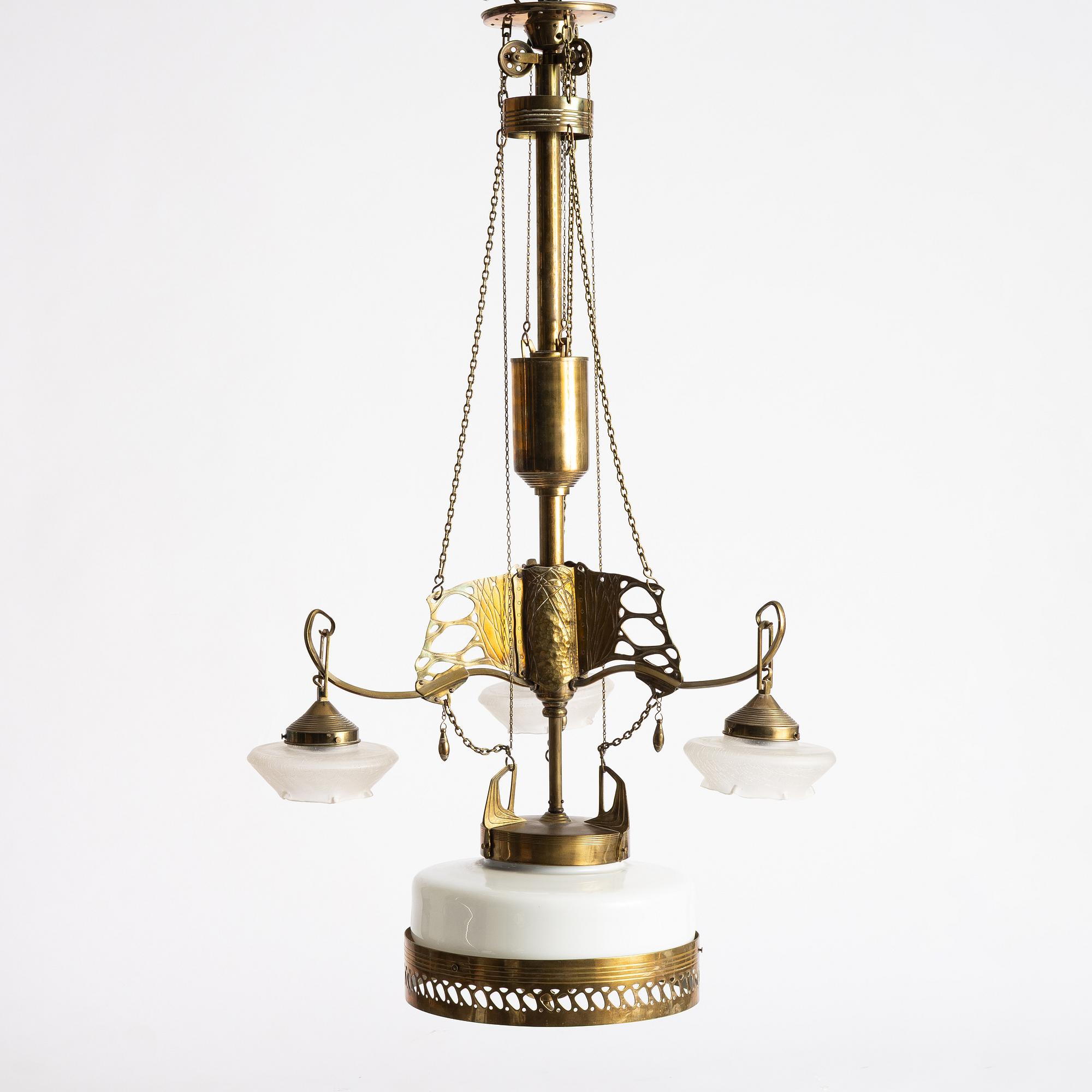 A Jugend brss ceiling lamp, ealry 20th century.