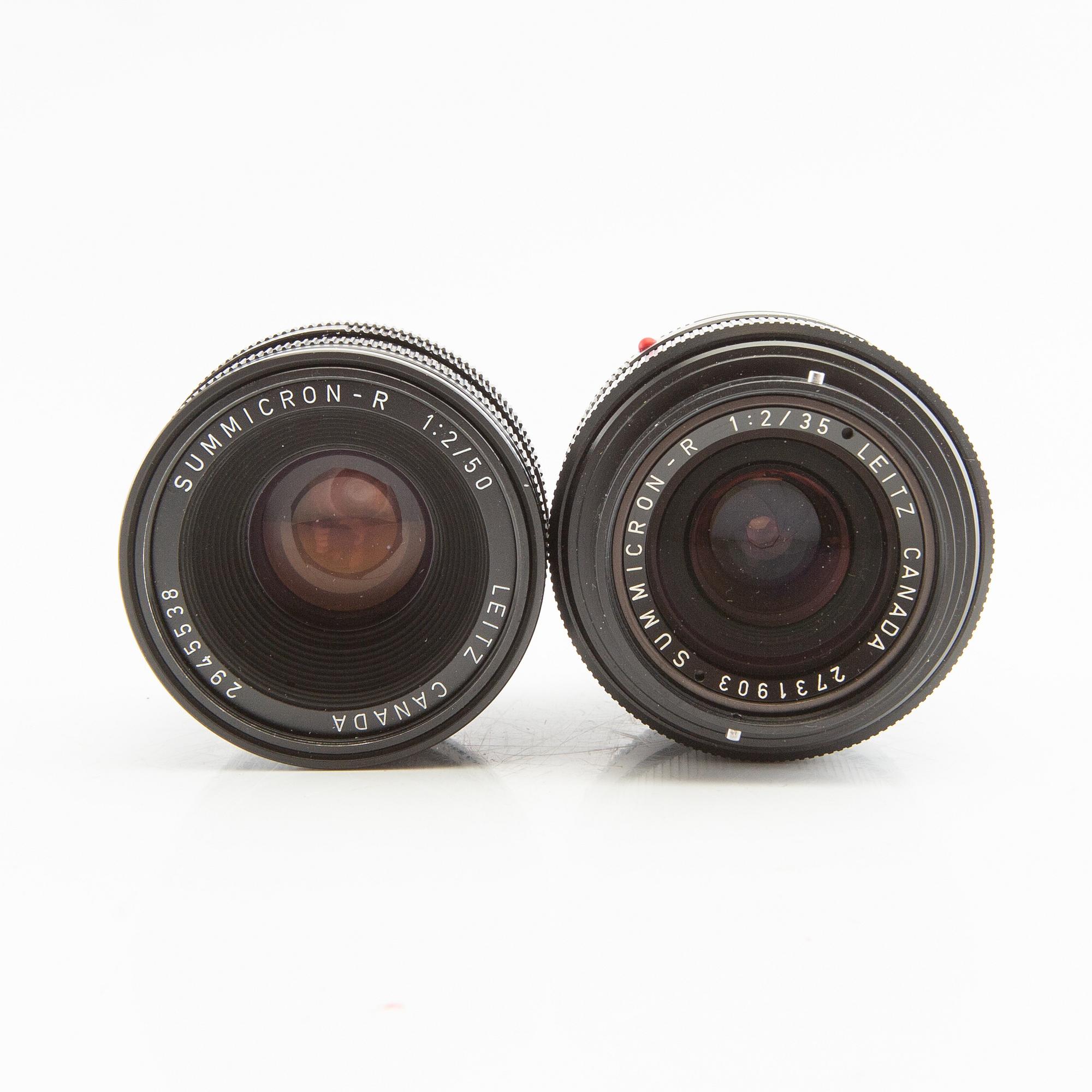 Leica R4s camera body, lens, and accessories.