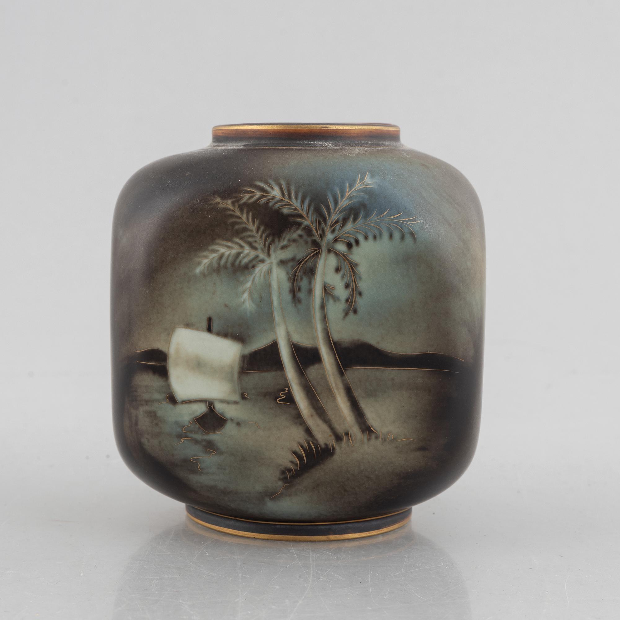 Gunnar Nylund, vas samt fat, "Flambé", Rörstrand-Lidköping, 1930-40-tal.