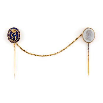378. Revolutionary jewel, King Gustav III, cravat pin, gold and enamel,