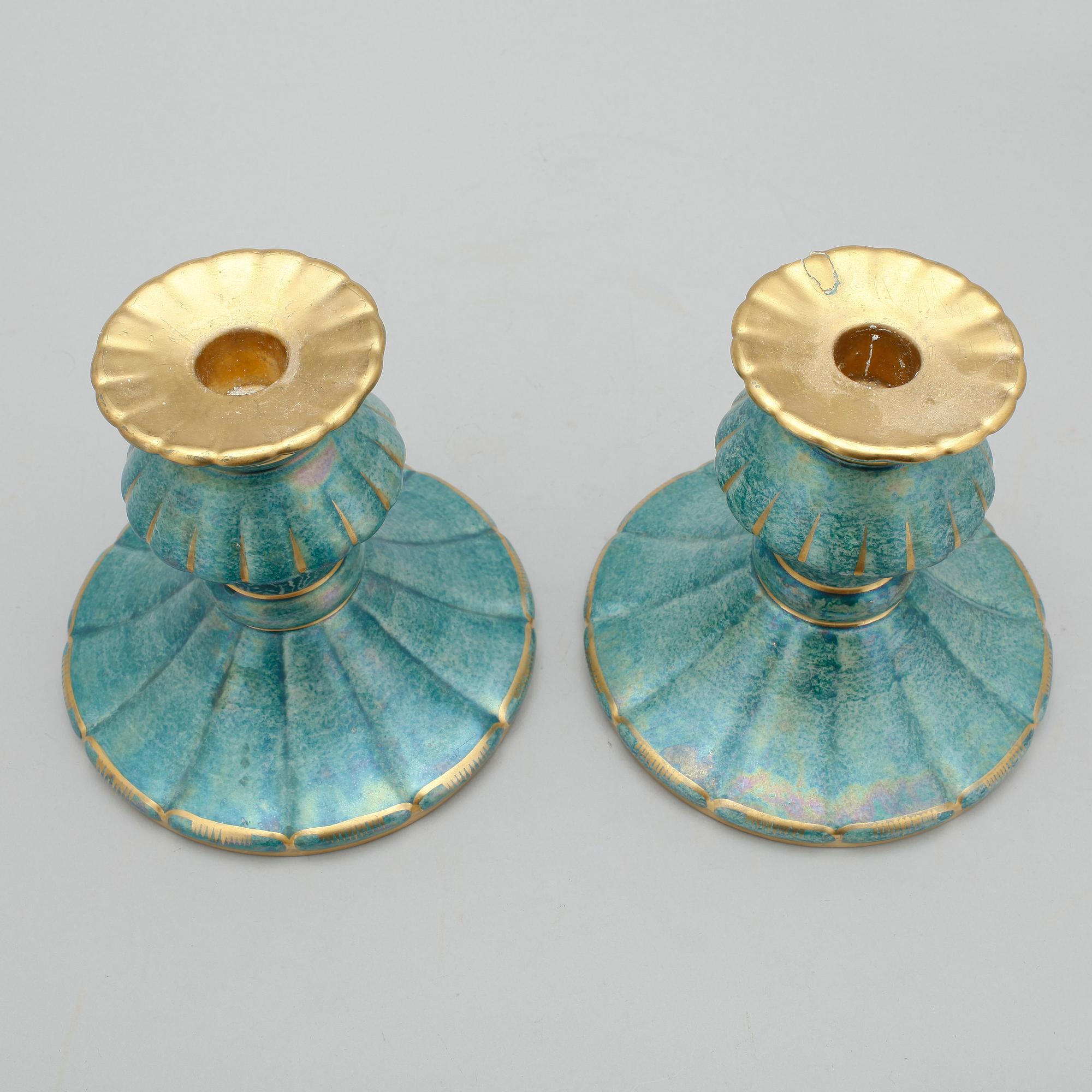GARNITYR, 3 delar, flintgods med grön lysterglasyr, Josef Ekberg, Gustavsberg, 1920-tal.