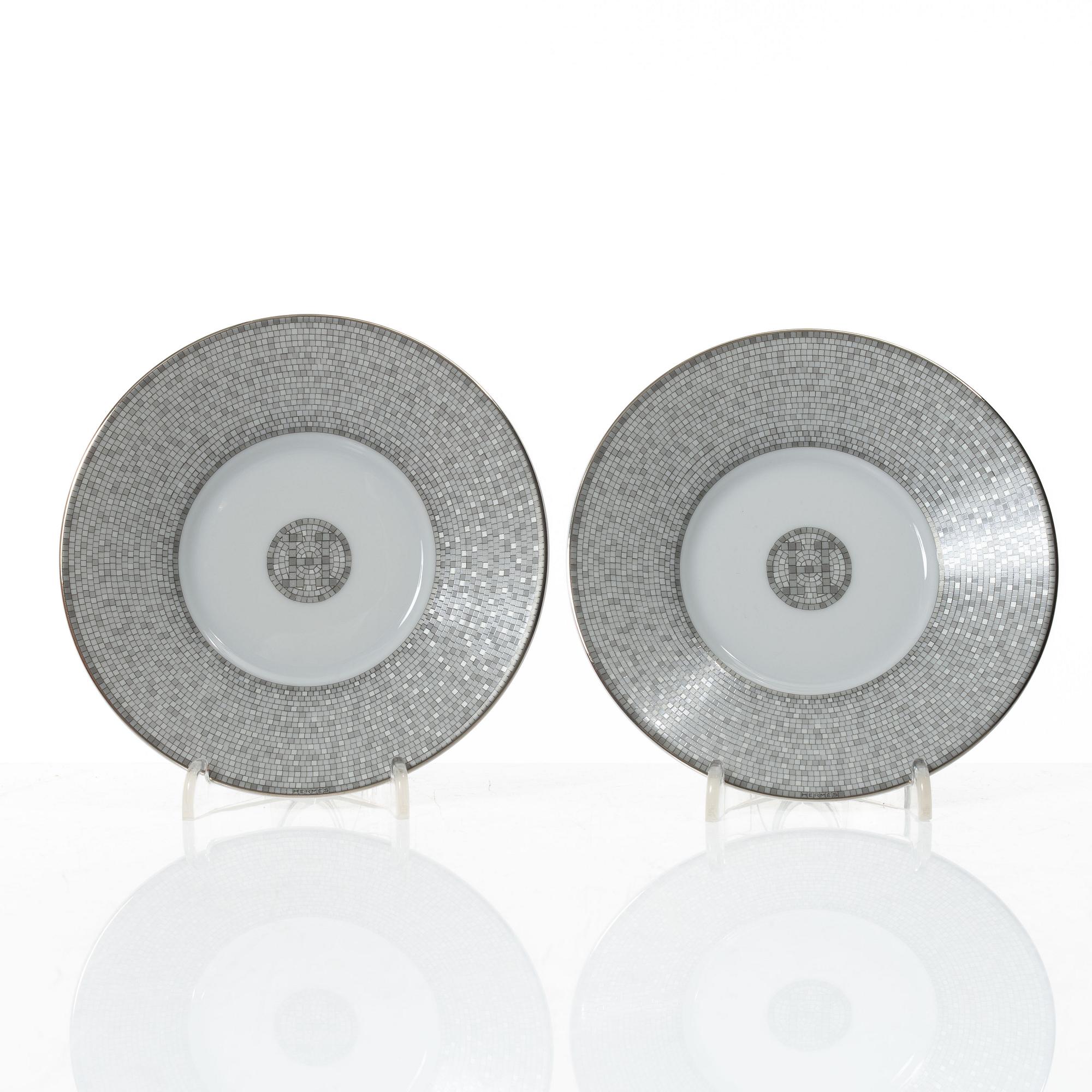 Hermès, cups with saucers, a pair, "Mosaique au 24".