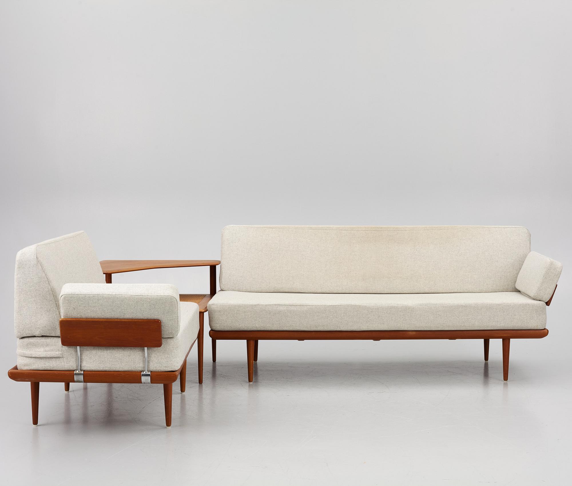 Peter Hvidt & Orla Mølgaard Nielsen, two 'Minerva' sofas and a coffee table, France & Son, Denmark, 1960's.