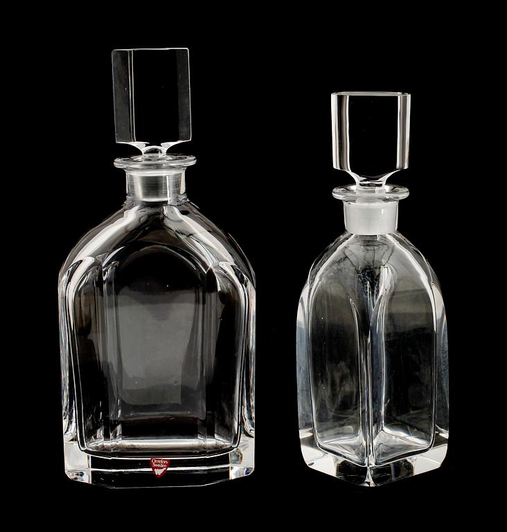 KARAFFER, 2 st, glas, bla Olle Alberius, Orrefors.