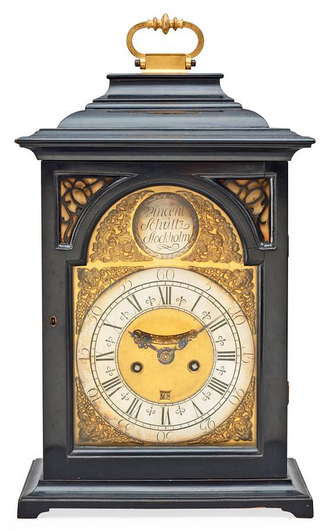 A Swedish late Baroque striking bracket clock with verge escapement by V. Schultz (clockmaker in Stockholm 1728-64).