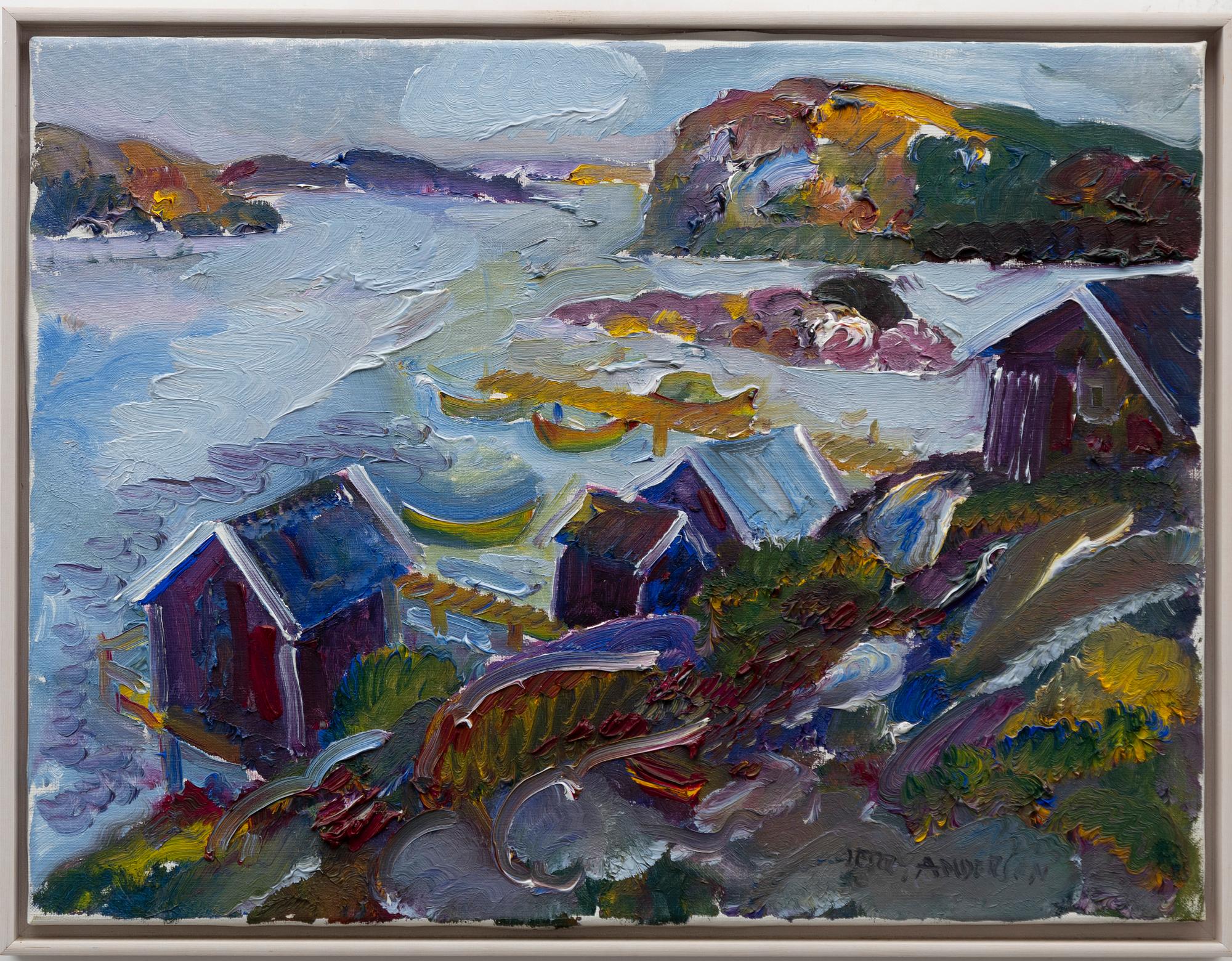 Jerry Andersson, Kustlandskap med fiskebodar.
