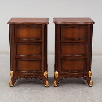 a set of a mahogany veneered and guilded rococo-style bed and two bedside tables.