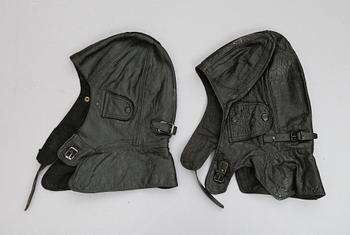 MOTORHUVOR, 2 st, läder, 1900-talets första hälft.