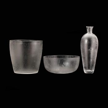 SKÅL, KARAFF samt KYLARE, glas, "iced" Vicke Lindstrand, 1930-tal.