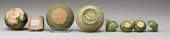A group of five green glazed vessels, Ming dynasty, 17th Century.