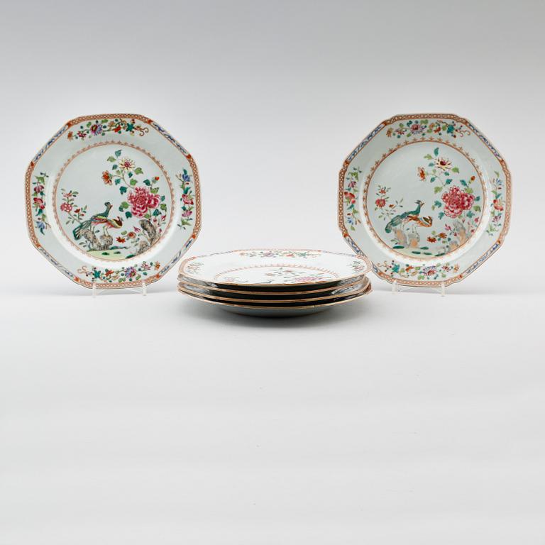 A set of six double peacock dishes, Qing dynsty, Qianlong (1736-95).