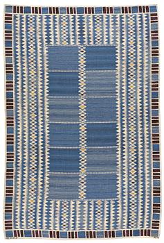 Barbro Nilsson, A CARPET, "Salerno blå", flat weave, ca 310 x 206 cm, signed AB MMF BN.