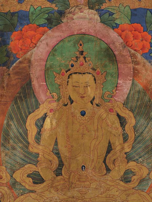 A Tibetan Amittayus Buddha Thangka, 18th/19th century.