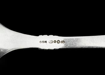 PARTI BESTICK, 11 delar, silver, flertal mästare, bla CG Hallberg resp Pehr Zethelius, 1810-tal till 1920-tal. Tot ca 400 gram.