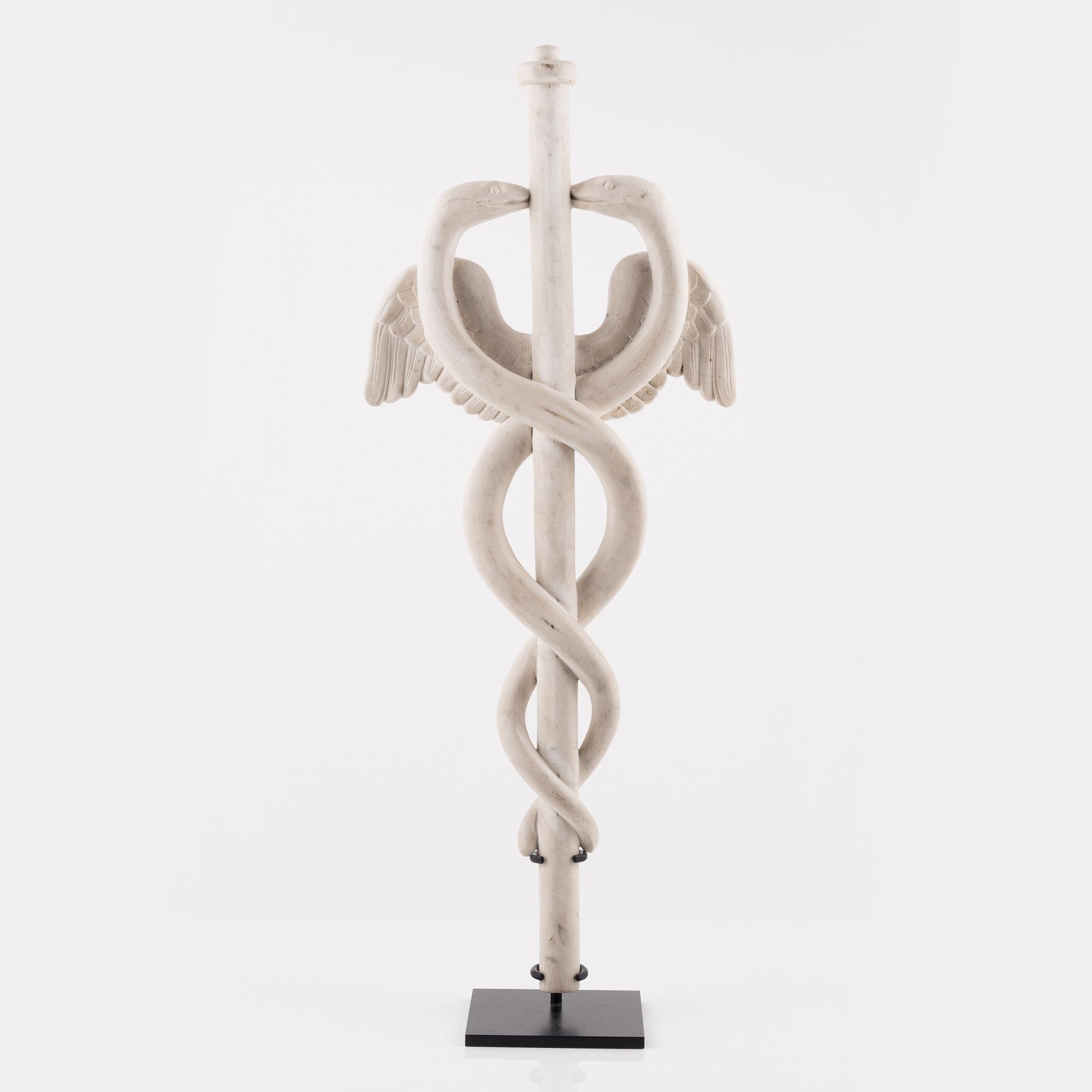 A Grand Tour marble caduceus, presumably Italian, late 19th century.