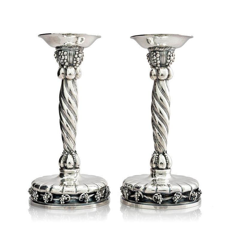 Georg Jensen, a pair of Danish sterling silver candlesticks, modell no 264, Copenhagen after 1945.