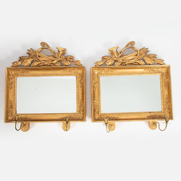 A pair of mid 19th century mirror sconces, Gothenburg, Sweden.