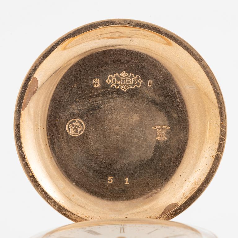 Fickur, 14K guld, savonett, 50 mm.