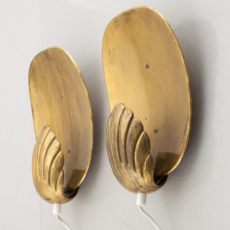 Lars Holmström, a pair of brass wall lights, Arvika, Sweden, 1940's/50's.