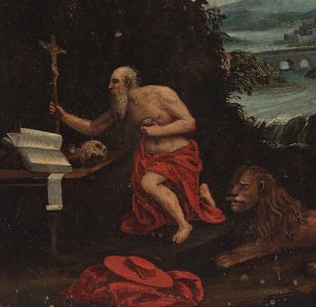 Adriaen van Stalbemt Attributed to, Landscape with St. Jerome.