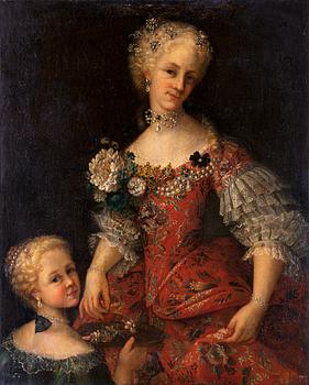 Sebastiano Ceccarini Circle of, Woman and child with embroidered dresses.