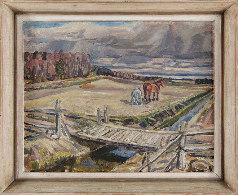 OLLE NORDBERG, olja på pannå. Signerad och daterad -41.