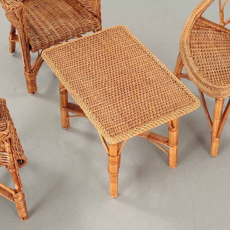 Four childrens rattan furniture from around year 1900 and from the 20th century.