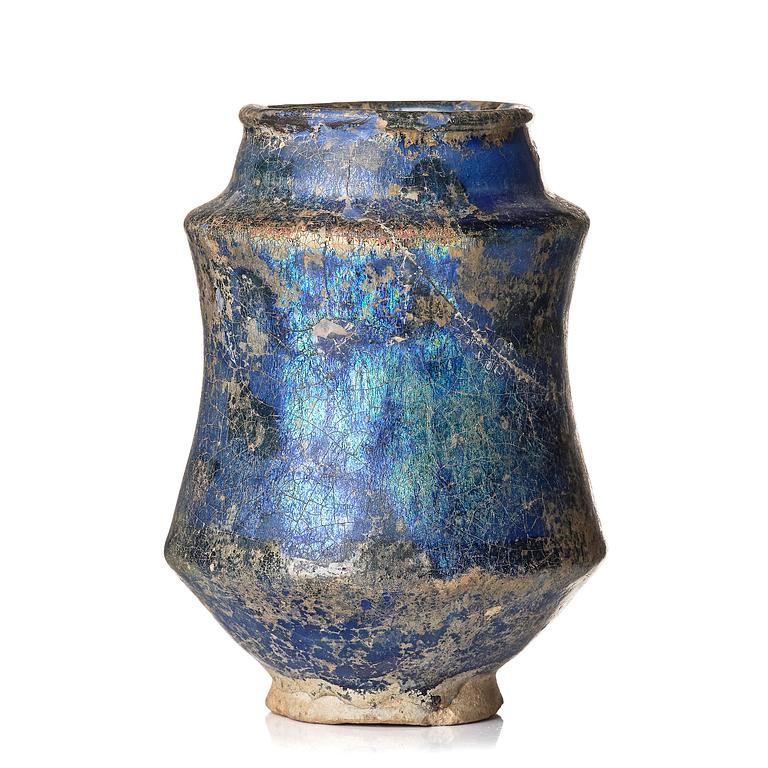 A blue and white glazed pottery vase, central Persia (Iran), 11th to 12th century.