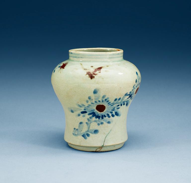 A blue and white and copper red vase, Korea, 19th Century.